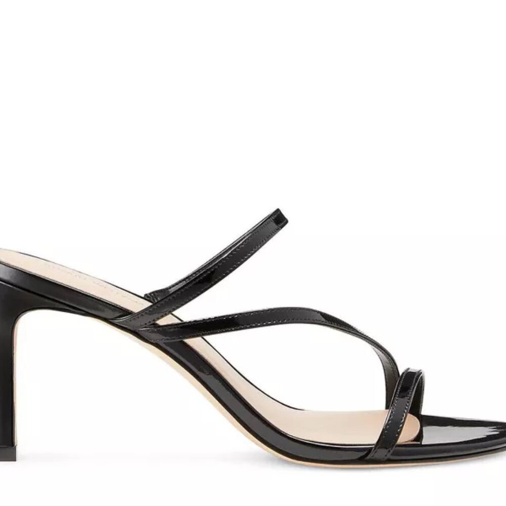 Stuart Weitzman Dancer 80 Slide Sandal Mule Black Patent Leather 5.5/36